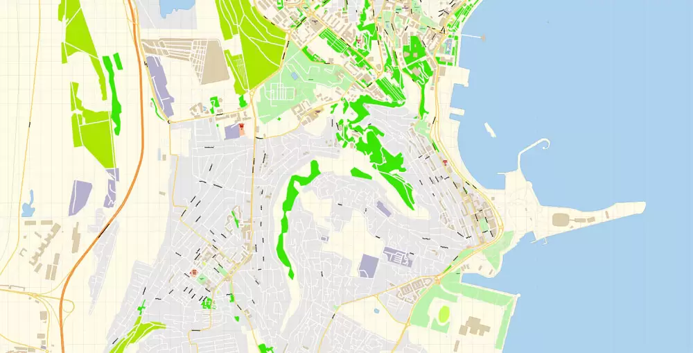 Printable Vector Map of Baku Azerbaijan EN detailed City Plan scale 1:3577 editable Adobe Illustrator Street Map in layers