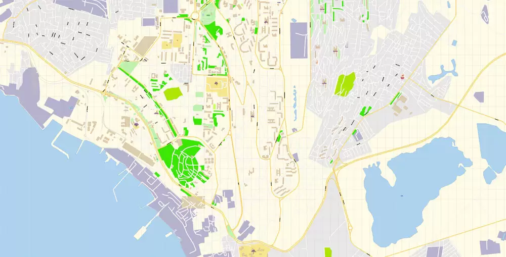 Printable Vector Map of Baku Azerbaijan EN detailed City Plan scale 1:3577 editable Adobe Illustrator Street Map in layers