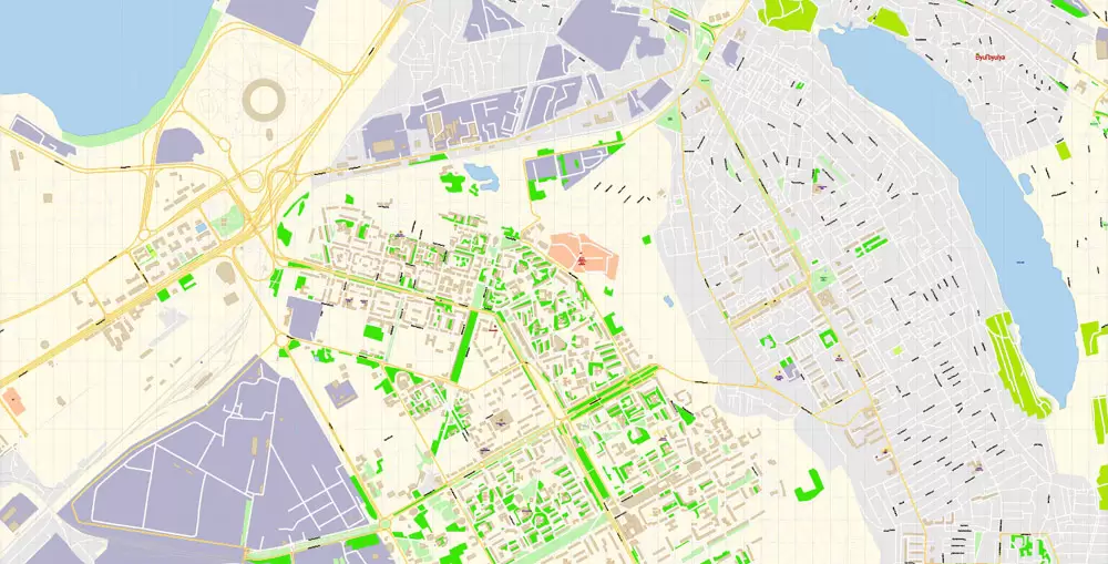 Printable Vector Map of Baku Azerbaijan EN detailed City Plan scale 1:3577 editable Adobe Illustrator Street Map in layers