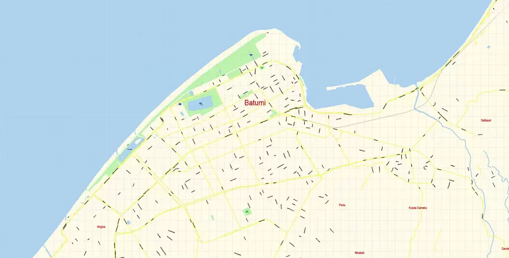 Printable Vector Map of Batumi Georgia EN detailed City Plan scale 1:3511 editable Adobe Illustrator Street Map in layers