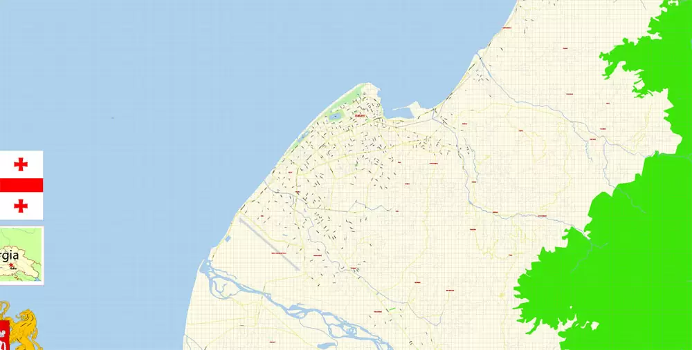 Printable Vector Map of Batumi Georgia EN detailed City Plan scale 1:3511 editable Adobe Illustrator Street Map in layers