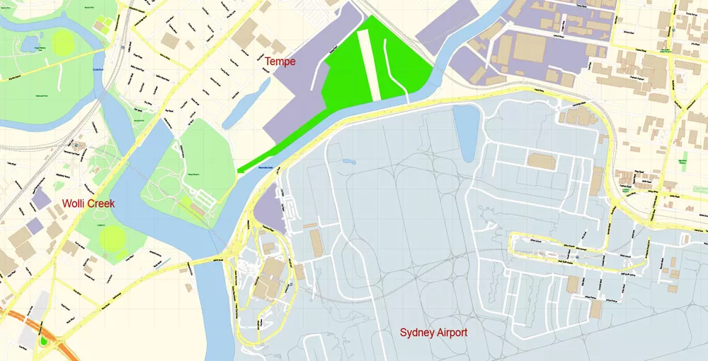 Sydney City Center Vector Map Australia exact printable City Plan editable layered Adobe Illustrator scale 1:3900 Street Map, scalable, text format all names