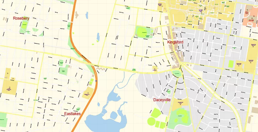 Sydney City Center Vector Map Australia exact printable City Plan editable layered Adobe Illustrator scale 1:3900 Street Map, scalable, text format all names