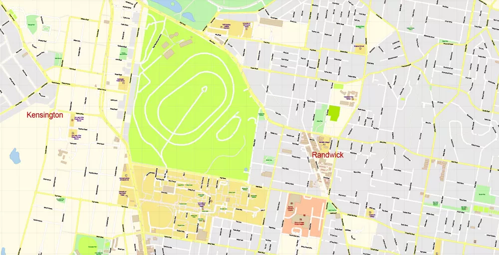 Sydney City Center Vector Map Australia exact printable City Plan editable layered Adobe Illustrator scale 1:3900 Street Map, scalable, text format all names