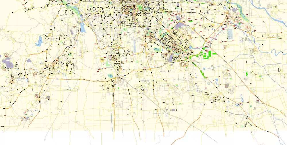 Printable Vector Map of Beijing China Cninese Low detailed City Plan scale 1:57655 editable Adobe Illustrator Street Map in layers for small size printing