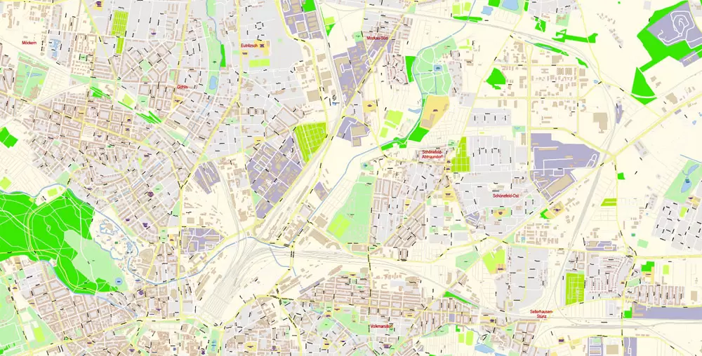 Printable Vector Map Leipzig Germany exact extra detailed City Plan editable Adobe Illustrator scale 1:2934 Street Map in layers