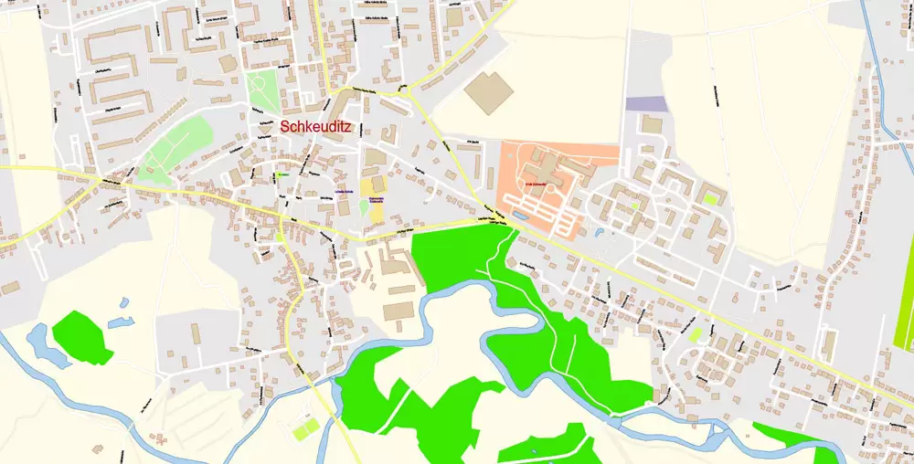 Printable Vector Map Leipzig Germany exact extra detailed City Plan editable Adobe Illustrator scale 1:2934 Street Map in layers
