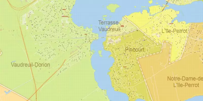 Montreal Canada Maps South-West Part exact vector editable City Plan 100 and 2000 meters scale 2 map in 1 archive Adobe Illustrator