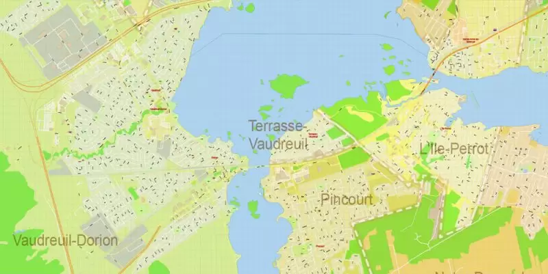 Montreal Canada Maps South-West Part exact vector editable City Plan 100 and 2000 meters scale 2 map in 1 archive Adobe Illustrator