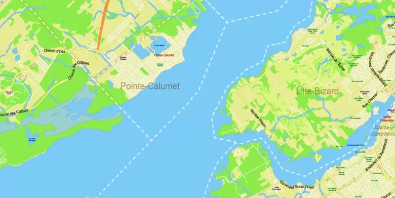 Montreal Canada Maps South-West Part exact vector editable City Plan 100 and 2000 meters scale 2 map in 1 archive Adobe Illustrator