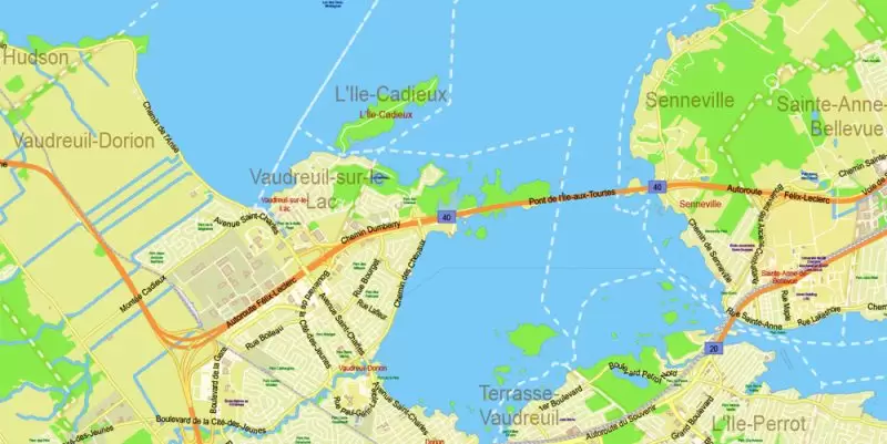 Montreal Canada Maps South-West Part exact vector editable City Plan 100 and 2000 meters scale 2 map in 1 archive Adobe Illustrator