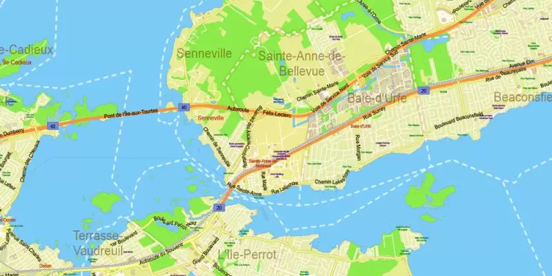 Montreal Canada Maps South-West Part exact vector editable City Plan 100 and 2000 meters scale 2 map in 1 archive Adobe Illustrator