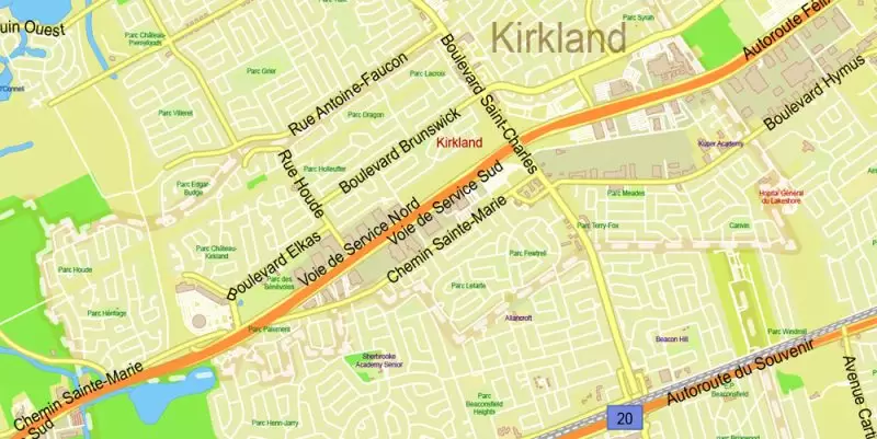 Montreal Canada Maps South-West Part exact vector editable City Plan 100 and 2000 meters scale 2 map in 1 archive Adobe Illustrator