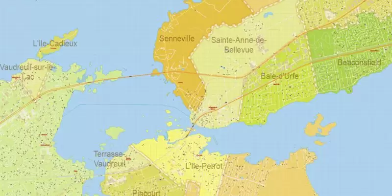 Montreal Canada Maps South-West Part exact vector editable City Plan 100 and 2000 meters scale 2 map in 1 archive Adobe Illustrator