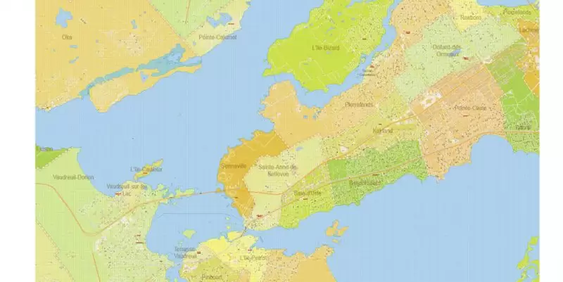 Montreal Canada Maps South-West Part exact vector editable City Plan 100 and 2000 meters scale 2 map in 1 archive Adobe Illustrator