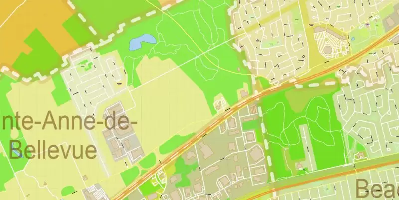Montreal Canada Maps South-West Part exact vector editable City Plan 100 and 2000 meters scale 2 map in 1 archive Adobe Illustrator