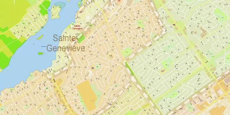 Montreal Canada Maps South-West Part exact vector editable City Plan 100 and 2000 meters scale 2 map in 1 archive Adobe Illustrator