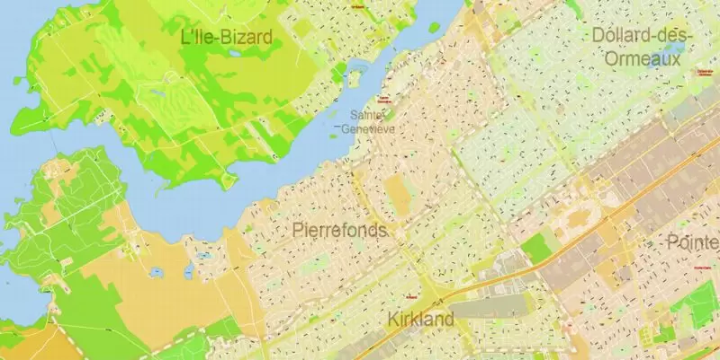 Montreal Canada Maps South-West Part exact vector editable City Plan 100 and 2000 meters scale 2 map in 1 archive Adobe Illustrator
