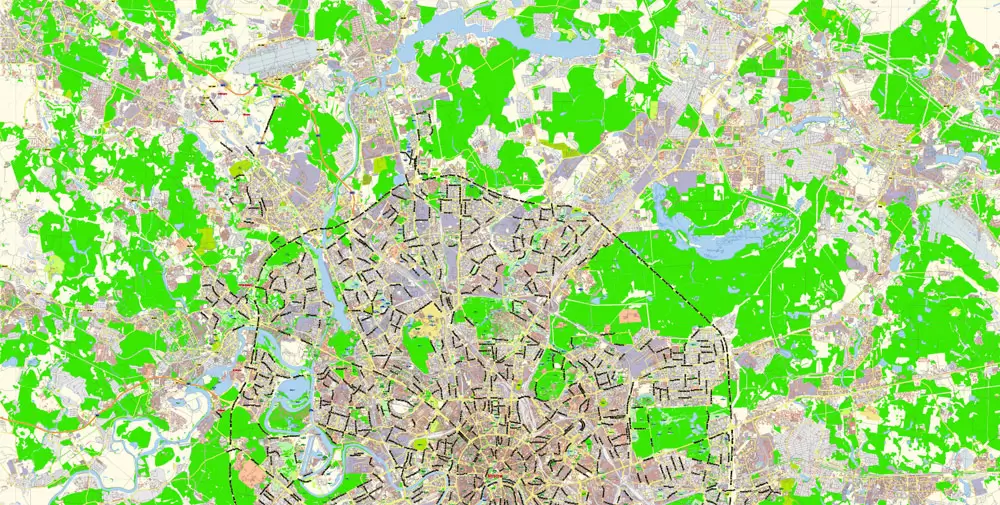 Moscow Map Vector Russia English Names City Plan Low Detailed editable Adobe Illustrator Street Map in layers