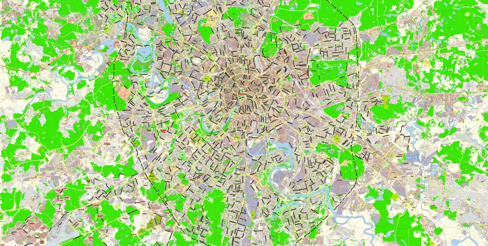 Moscow Map Vector Russia English Names City Plan Low Detailed editable Adobe Illustrator Street Map in layers
