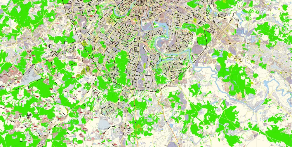 Moscow Map Vector Russia English Names City Plan Low Detailed editable Adobe Illustrator Street Map in layers