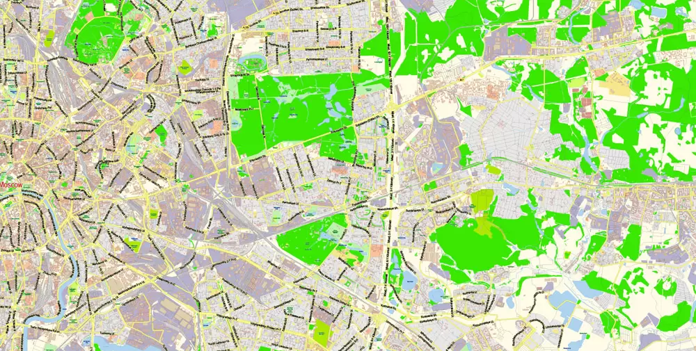 Moscow Map Vector Russia English Names City Plan Low Detailed editable Adobe Illustrator Street Map in layers