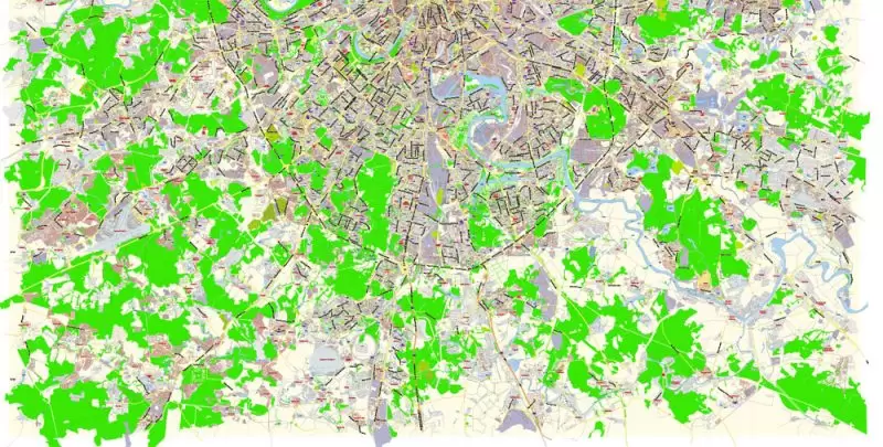 Москва Moscow PDF Map Vector Russia Russian Names City Plan Low Detailed editable Adobe PDF Street Map in layers