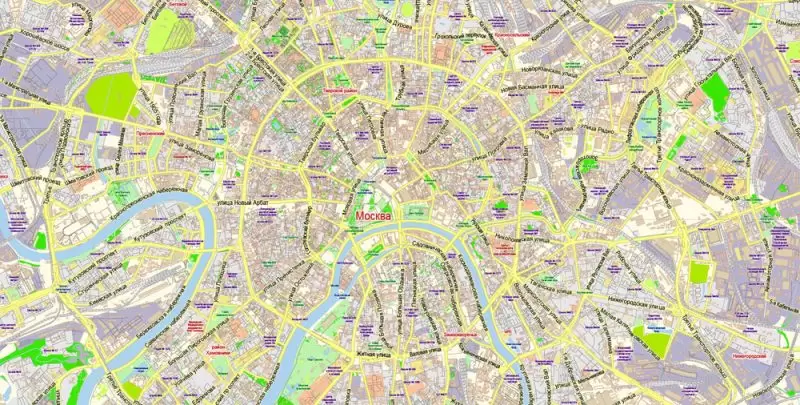 Москва Moscow PDF Map Vector Russia Russian Names City Plan Low Detailed editable Adobe PDF Street Map in layers