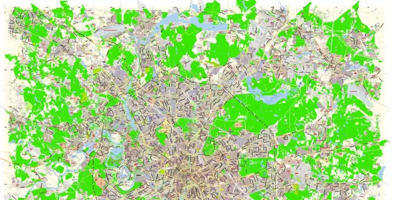 Москва Moscow PDF Map Vector Russia Russian Names City Plan Low Detailed editable Adobe PDF Street Map in layers