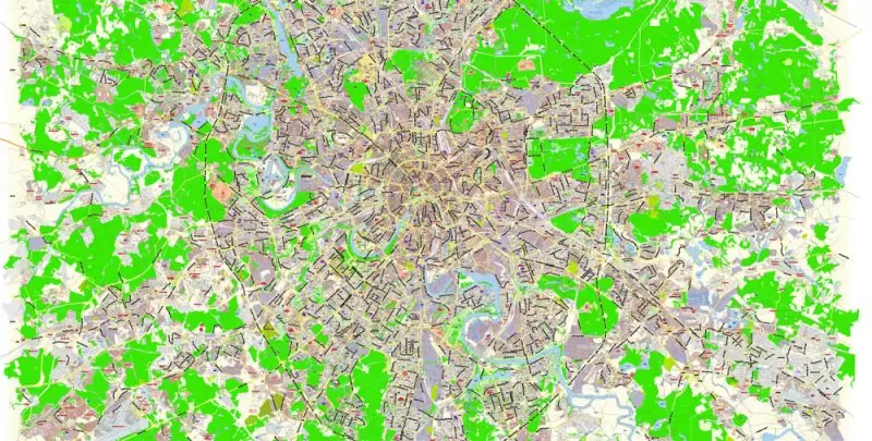 Москва Moscow PDF Map Vector Russia Russian Names City Plan Low Detailed editable Adobe PDF Street Map in layers