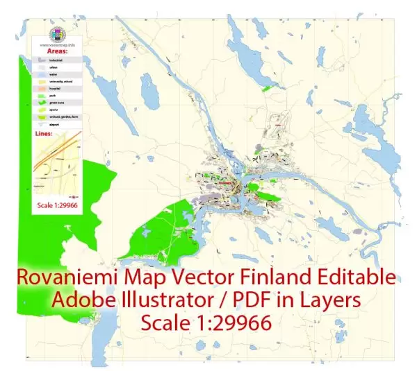 Rovaniemi Map Vector Finland Low detailed City Plan editable Layered Adobe Illustrator Street Map