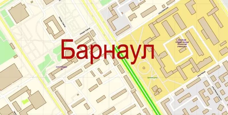 Барнаул + Новоалтайск векторная карта Россия подробная редактируемая в слоях, Adobe Illuetrator