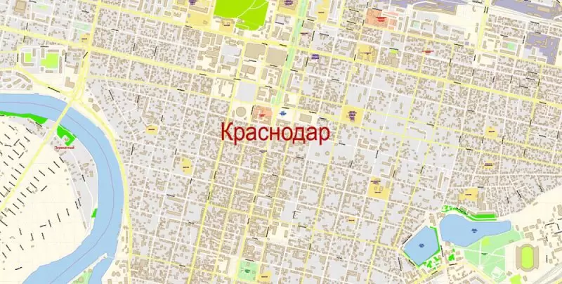 Краснодар векторная карта Россия подробная редактируемая в слоях, Adobe Illustrator