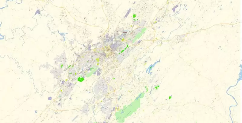 Birmingham Map Vector Exact City Plan + University of Alabama detailed Street Map Adobe Illustrator in layers