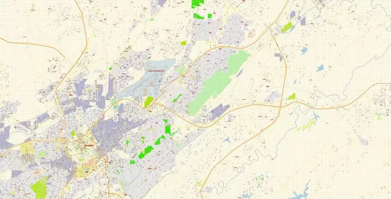 Birmingham Map Vector Exact City Plan + University of Alabama detailed Street Map Adobe Illustrator in layers