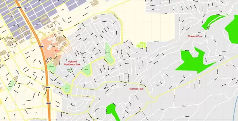 Birmingham Map Vector Exact City Plan + University of Alabama detailed Street Map Adobe Illustrator in layers