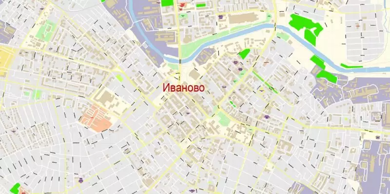 Иваново векторная карта города подробная редактируемая в слоях Adobe Illustrator
