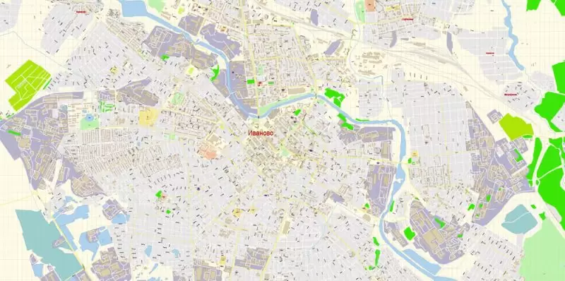 Иваново векторная карта города подробная редактируемая в слоях Adobe Illustrator