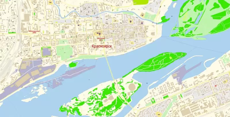 Красноярск векторная карта подробная редактируемая в слоях Adobe Illustrator