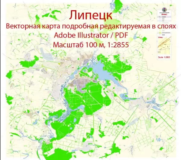 Липецк векторная карта подробная редактируемая в слоях Adobe Illustrator