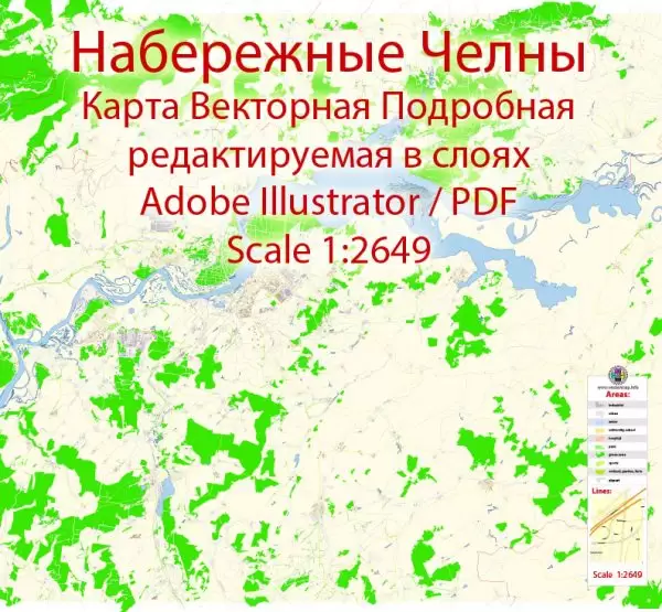 Набережные Челны векторная карта подробная редактируемая в слоях Adobe Illustrator
