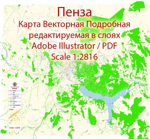 Пенза векторная карта подробная редактируемая в слоях Adobe Illustrator