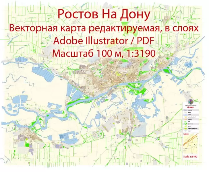 Ростов на Дону векторная карта подробная редактируемая в слоях Adobe Illustrator
