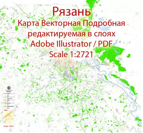 Рязань векторная карта подробная редактируемая в слоях Adobe Illustrator