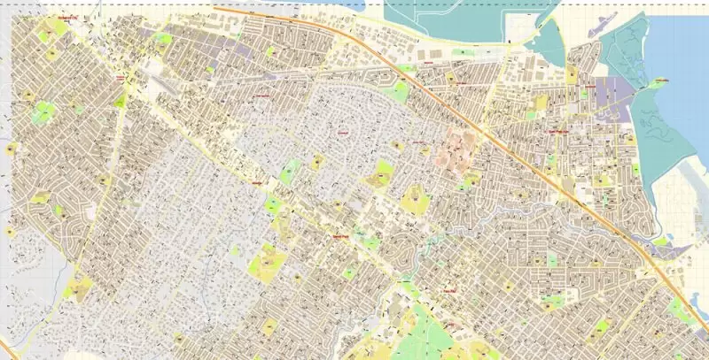 Stanford University Map Vector CA US Extra Detailed Street Road Map editable Adobe Illustrator in layers