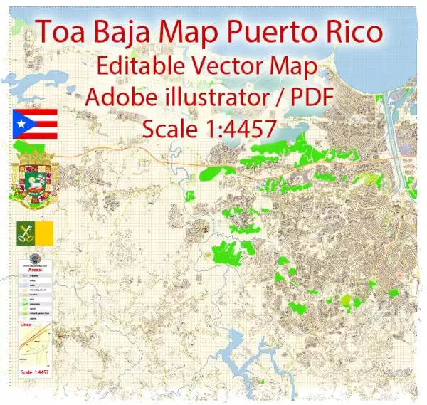 Toa Baja Map Vector Puerto Rico Exact City Plan detailed Street Map Adobe Illustrator in layers