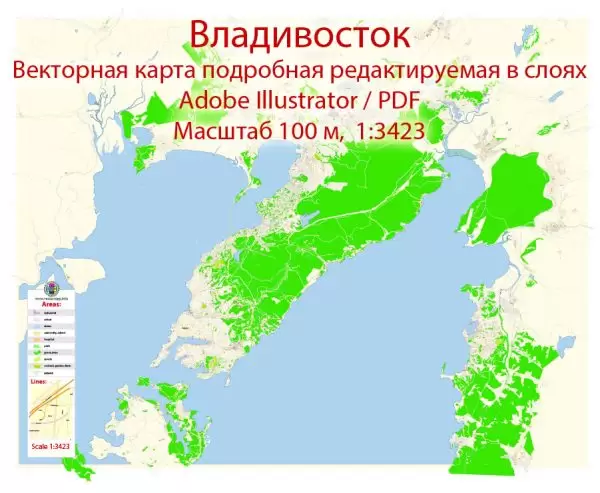 Владивосток векторная карта подробная редактируемая в слоях Adobe Illustrator