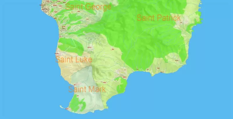 Dominica Vector Map Extra 01 detailed Plan full editable Adobe Illustrator Admin Relief Street Map in layers
