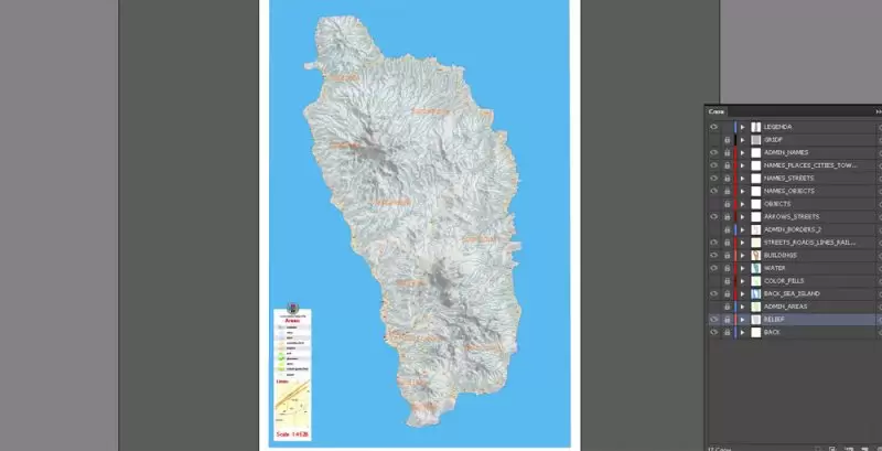 Dominica Vector Map Extra detailed Plan full editable DWG + DXF Admin Relief Street Map in layers