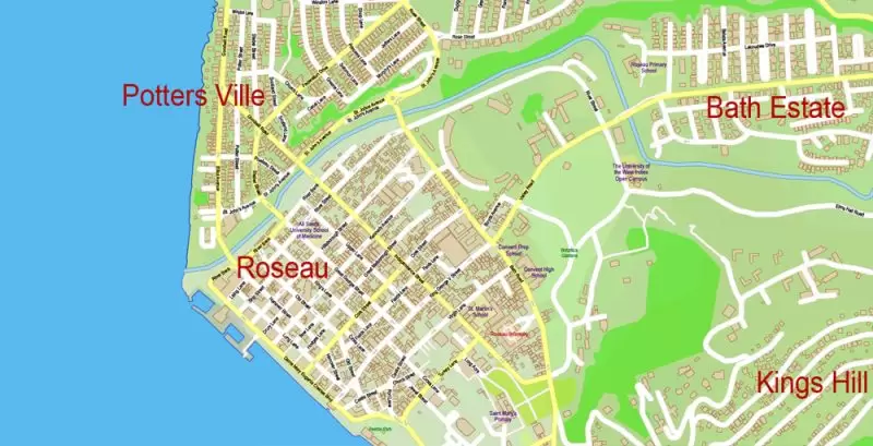 Dominica Vector Map Extra detailed Plan full editable DWG + DXF Admin Relief Street Map in layers